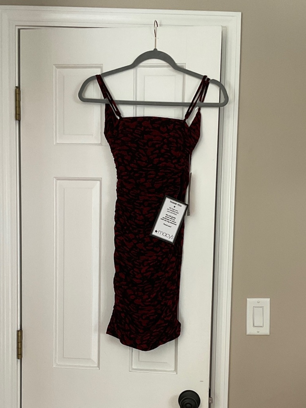 Emerald Sundae Red and Black Ruched Midi Dress with Double Straps